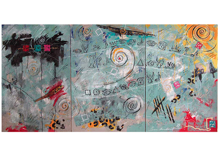 me and myself • 3teilig 120 x 240 cm • Acryl und Kupfer auf Karton-Kapaline